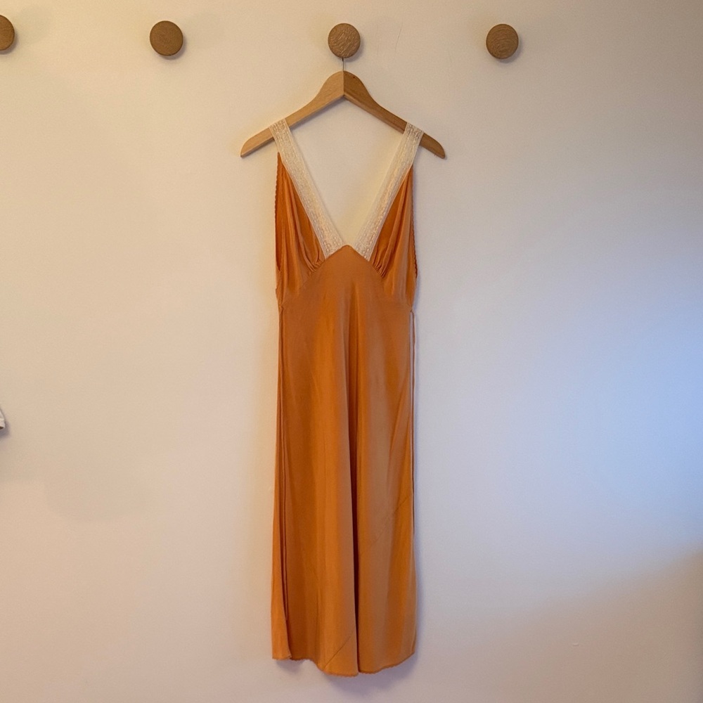 Orange Sleeveless Dress with Lace Trim